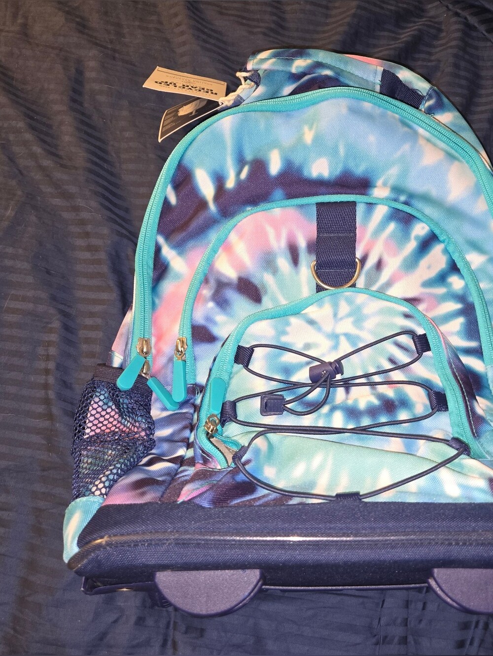 Pottery Barn Teen Tie-Dye Blue Rolling Backpack with Turquoise Accents